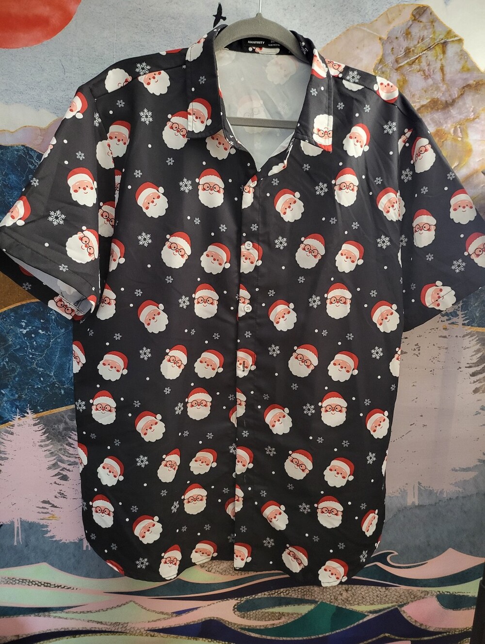 NFINITY Santa Face Holiday Button-Up Shirt